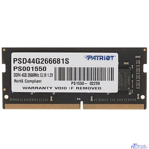Память SO-DIMM DDR4 4Gb PC21300 2666MHz CL19 PATRIOT 1.2V (PSD44G266681S)