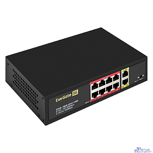 Exegate EX299028RUS Коммутатор неуправляемый ExeGate EDGS-1082D.8PoE-120  21,79W (10-портовый: 8 портов UTP 10/100 Base-Tx с поддержкой IEEE 802.3af (PoE), мощность PoE: 15,4W, суммарно 120W, 2 порта