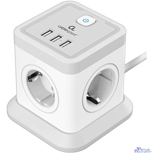 Cablexpert Сетевой фильтр Tower TWR-4-U3-W-3 (4р, 10А, 3xUSB, 3.1А, 3м, ур.защиты 2+) белый, коробка {22558}