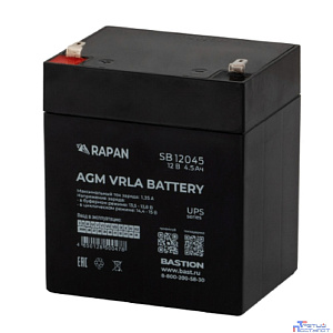 АКБ БАСТИОН RAPAN SB 12045 AGM 12V 4,5Ач I зар.1,35А, ножевые клеммы F1, гарантия 1 год (9162)