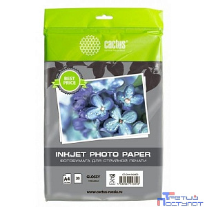 Cactus CS-GA415020ED Фотобумага A4/150г/м2/20л./белый глянцевое для струйной печати
