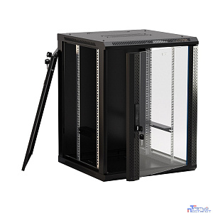 Hyperline TWB-0645-GP-RAL9004 Шкаф настенный 19-дюймовый (19"), 6U, 367x 600х 450мм, стеклянная дверь с перфорацией по бокам, ручка с замком, цвет черный (RAL 9004) (разобранный)