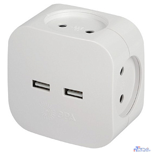 ЭРА Б0049532 Разветвитель электрический SP-4-USB-W на 4 розетки 220V + 2xUSB 2400mA, без заземл 10А (белый)