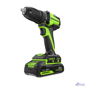 Greenworks DD345, 24V, Дрель-шуруповерт аккумуляторная, бесщеточная, 27/45 Нм,13мм,1х2Ач,ЗУ,кор  [3708307CUA]