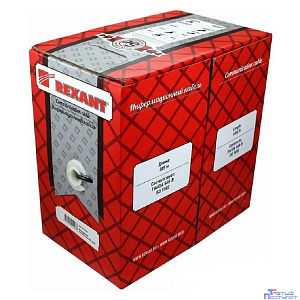 Rexant (01-0023) Кабель витая пара U/UTP, CAT 5e, PVC, 2PR, 24AWG, INDOOR, SOLID, серый, 305м