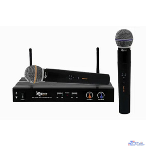 RITMIX RWM-221 black {2 микрофона, 87.5 - 92 МГц,  2 канала, ±0,005%, 40-20000 Гц, 600 Ом, –60±3 дБ, 80 дБ, макс девиация: 10 КГц}