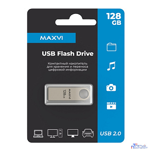 Maxvi USB Drive 128GB MK metallic silver, монолит, металл, USB 2.0