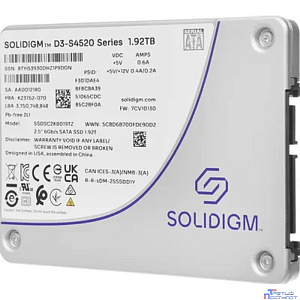 Solidigm SSDSC2KB019TZ1Z Solidigm SSD D3-S4520 Series, 1920GB, 2.5" 7mm, SATA3, TLC, R/W 550/510MB/s, IOPs 91 000/38 000, TBW 8800, DWPD 3 (12 мес.)
