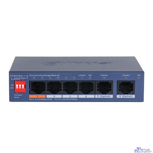 DAHUA DH-CS4006-4ET2GT-60 4-портовый гигабитный PoE коммутатор с функцией облачного управления, 4xRJ45 100Mb, 2xRJ45 1Gb uplink, суммарно 60Вт