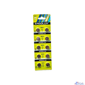 Ergolux AG10  BL-10 (AG10-BP10, LR54 /LR1130 /189 /389 батарейка для часов)(10 шт. в уп-ке)
