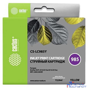 Картридж струйный Cactus CS-LC985Y желтый (15мл) для Brother DCPJ315W/DCPJ515W/MFCJ265W