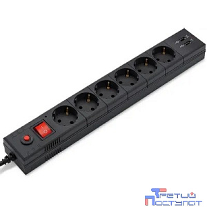 BURO Сетевой фильтр, 6 розеток, 1.8 метров (BURO BU-SP1.8_USB_2A-B), черный (коробка) {992310}