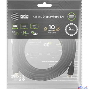 Кабель аудио-видео Cactus CS-DP-DP-1.4-10 DisplayPort (m)/DisplayPort (m) 10м. позолоч.конт. черный