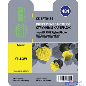 Картридж струйный Cactus CS-EPT0484 желтый (14.4мл) для Epson Stylus Photo R200/R220/R300/R320/R340/RX500/RX600/RX620/RX640