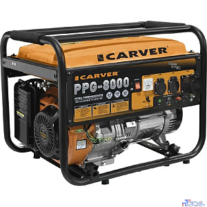 Генератор CARVER PPG- 8000 бензин [01.020.00020] { (LT-190F, 6,0/6,5кВт, 220В, бак 25л, обмотка медь)(6шт/пал) }