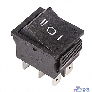 Rexant (36-2370) Выключатель клавишный 250V 15А (6с) ON-OFF-ON черный  с нейтралью