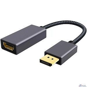 Telecom <TA560> Кабель-переходник DP --> HDMI-F 0.2m , серый металлик, оплетка, 4K@60Hz [7958820049156]