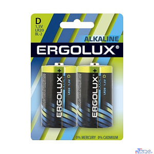 Ergolux..LR20 Alkaline BL-2 (LR20 BL-2, батарейка,1.5В)  (2 шт. в уп-ке)
