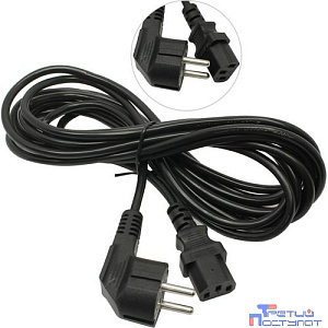 Exegate ES281002RUS Кабель питания ExeGate Special PC-5S (Евровилка угловая Schuko->С13)  3*0.5mm2, CCA, черный, 5м.
