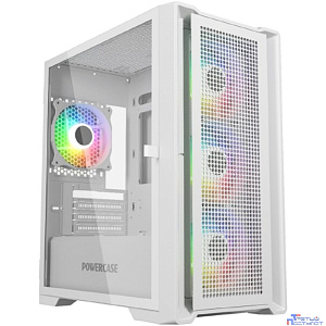 Powercase Alisio Micro X4W V2, Tempered Glass, 4х 120mm ARGB fans, ARGB HUB, белый, mATX  (CAMCXW-A4)