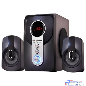 Ginzzu GM-405 2.1 с Bluetooth, выходная мощность 20Вт + 2х10Вт, аудиоплеер USB-flash, SD-card, FM-радио, пульт ДУ - 21 кнопка, стерео вход (2RCA), эквалайзер (обыч