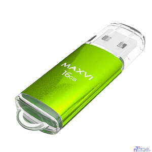 Maxvi USB Drive 16GB MP green, монолит с колпачком, металл + ABS пластик, USB 2.0