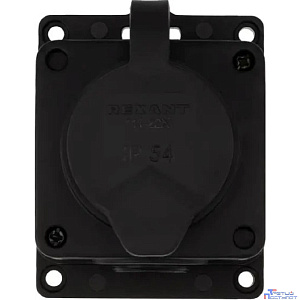 Rexant (111-221) Розетка (колодка) влагозащищенная с крышкой 1 гнездо COMPACT, с/3, 16А, IP54, каучук, черная