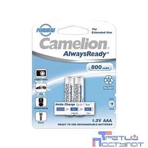 Camelion   AAA- 800mAh Ni-Mh  Always Ready  BL-2 (NH-AAA800ARBP2, аккумулятор, 1.2В)  (2 шт. в уп-ке)
