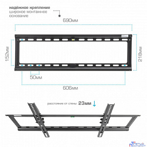 Kromax IDEAL-1 new black,  Кр. стал. наст. для TV 32"-90", max 55 кг, 0 ст св., от ст. 23 мм, max VESA 600x400 мм.