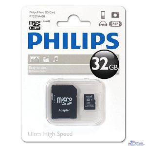 Micro SecureDigital 64GB Philips microSDHC Class 10 (SD адаптер)