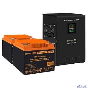 Exegate EX296614RUS Комплект ИБП EX296002RUS + батарея 45Ач EX285666RUS 2шт (инвертор, синус, для котла, настенный) FineSine SX-2500.LCD.AVR.2SH <2500VA/1800W, чистая синусоида, цветной LCD-дисплей, A