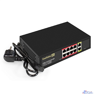 Exegate EX299021RUS Коммутатор неуправляемый ExeGate EDES-1010D.8PoE-96W (10-портовый UTP 10/100 Base-Tx: 8 портов IEEE 802.3af (PoE), мощность PoE: 25W, суммарно 96W, 2 порта RJ45 uplink, настенный/н