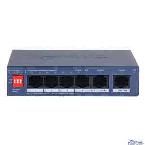DAHUA DH-CS4006-4ET2GT-36 4-портовый PoE коммутатор управляемый  4 RJ45 10/100Мбит/с (PoE/PoE+), 2 RJ45 10/100/1000Мбит/с (uplink); до 40 В