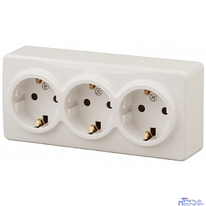 Эра Б0020704 11-2209-02 Розетка 3 х 2P+E Schuko со шторками, 16АХ-250В, ОУ, Эра Эксперт, сл.кость