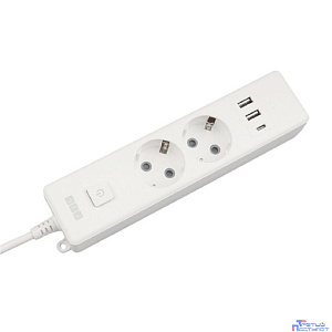 PowerCube Бытовой удлинитель (PC-4-2M) 2р с/з вык.,3USB, 3500 Вт, 16А, 1.9 м, 3*1,0 (белый) {22301}