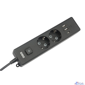 PowerCube Бытовой удлинитель (PC-5B-2M) 2р с/з вык.,3USB, 3500 Вт, 16А, 1.9 м, 3*1,0 (черный) {22309}