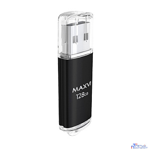 Maxvi USB Drive 128GB MP black, монолит с колпачком, металл + ABS пластик, USB 2.0