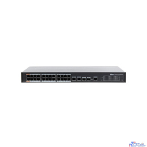 DAHUA DH-PFS4226-24ET-360 26-портовый управляемый коммутатор с РоЕ, уровень L2, 24xRJ45 100Mb PoE, 2хКомбо SFP/RJ45 1Gb uplink, суммарно 360Вт, коммутация 8.8 Гбит/с, MAC-таблица 4К