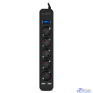 SVEN Фильтр SF-05LU 1,8 м (5 евро розеток,2*USB(2.4А)), черный, цветная коробка [SV-018832]