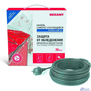 Rexant (51-0660) Кабель греющий саморегулирующийся на трубу (для обогрева труб, водостоков и кровли) POWER Line 30SRL-2CR (25м/750Вт)