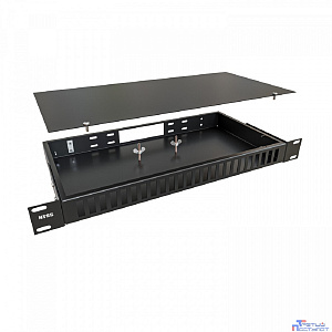 NTSS Кросс NTSS оптический 19'' частично укомплектованный 1U, 24 порта LC quadro (сплошная панель, сплайс-кассета-3шт) черный RAL 9005 NTSS-RFOB-1U-24-4LC-S0000-BL