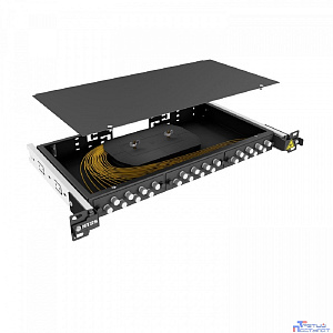 NTSS Кросс 19" NTSS PREMIUM выдвижной, предсобранный 1U, 24 порта FC/UPC, 9/125 мкм, (сплайс, пигтейлы, кдзс, планки, адаптеры), черный, RAL9005 NTSS-RsFOB-PM-1U-24-FC/U-9-SP1.5G2A-BL