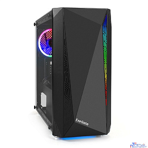 Exegate EX294473RUS Корпус Minitower ExeGate Mistery R2-NPX450 (mATX, БП 450NPX с вент. 12 см, 2*USB+1*USB3.0, аудио, черный, 1 вент. 12см с RGB подсветкой и полоса на передней панели, боковая панель