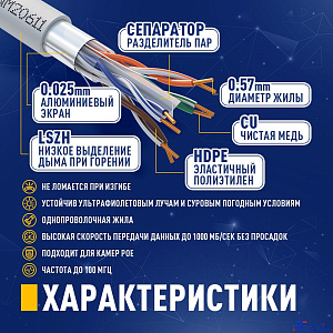 Кабель NEOMAX [NM20611] F/UTP cat.6 4 пары (305 м) 0.57 мм (23 AWG) Медь LSZH;  Fluke Tested