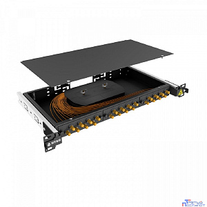NTSS Кросс 19" NTSS PREMIUM выдвижной, предсобранный 1U, 24 порта ST/UPC, 50/125 мкм, (сплайс, пигтейлы, кдзс, планки, адаптеры), черный, RAL9005 NTSS-RsFOB-PM-1U-24-ST/U-50-SP1.5G2A-BL