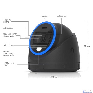 UBIQUITI UVC-AI-Turret-B Видеокамера 4K (8MP), 30 к/с, 109,9°, ИК-подсветка до 40 м, черный