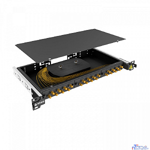 NTSS Кросс 19" NTSS PREMIUM выдвижной, предсобранный 1U, 16 портов ST/UPC, 9/125 мкм, (сплайс, пигтейлы, кдзс, планки, адаптеры), черный, RAL9005 NTSS-RsFOB-PM-1U-16-ST/U-9-SP1.5G2A-BL