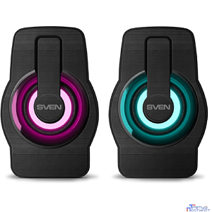 SVEN 255, чёрный, USB, акустическая система 2.0,  мощность 2x3 Вт(RMS), подсветка