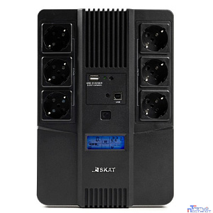 ИБП Бастион SKAT-UPS 800-AID-IN-1x9 {Line-interactive, 800/480Вт, LCD-дисплей, USB/ RJ-45, АКБ 1х 9Ач, сверху ЕВРО 3+3, реестр МПТ} (8935)