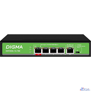 Digma DSP204G-1G-T80 Коммутатор (L2) 5х1Гбит/с 4PoE 4PoE+ 1PoE++ 80W неуправляемый